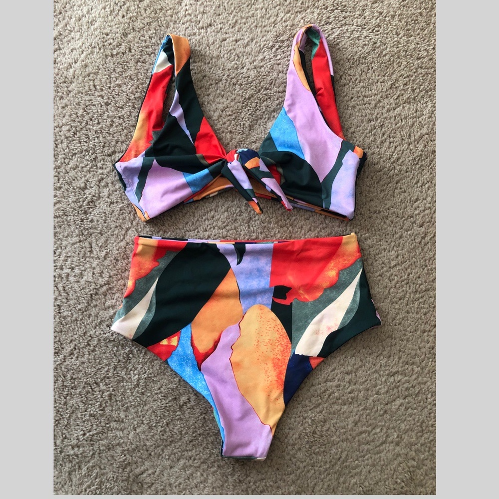 SHEIN graphic knot front bikini swimsuit